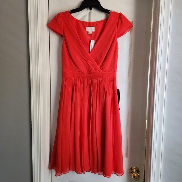 NWT J Crew Silk Chiffon Mirabelle Dress, strawberry red, size 4 - Picture 11 of 15
